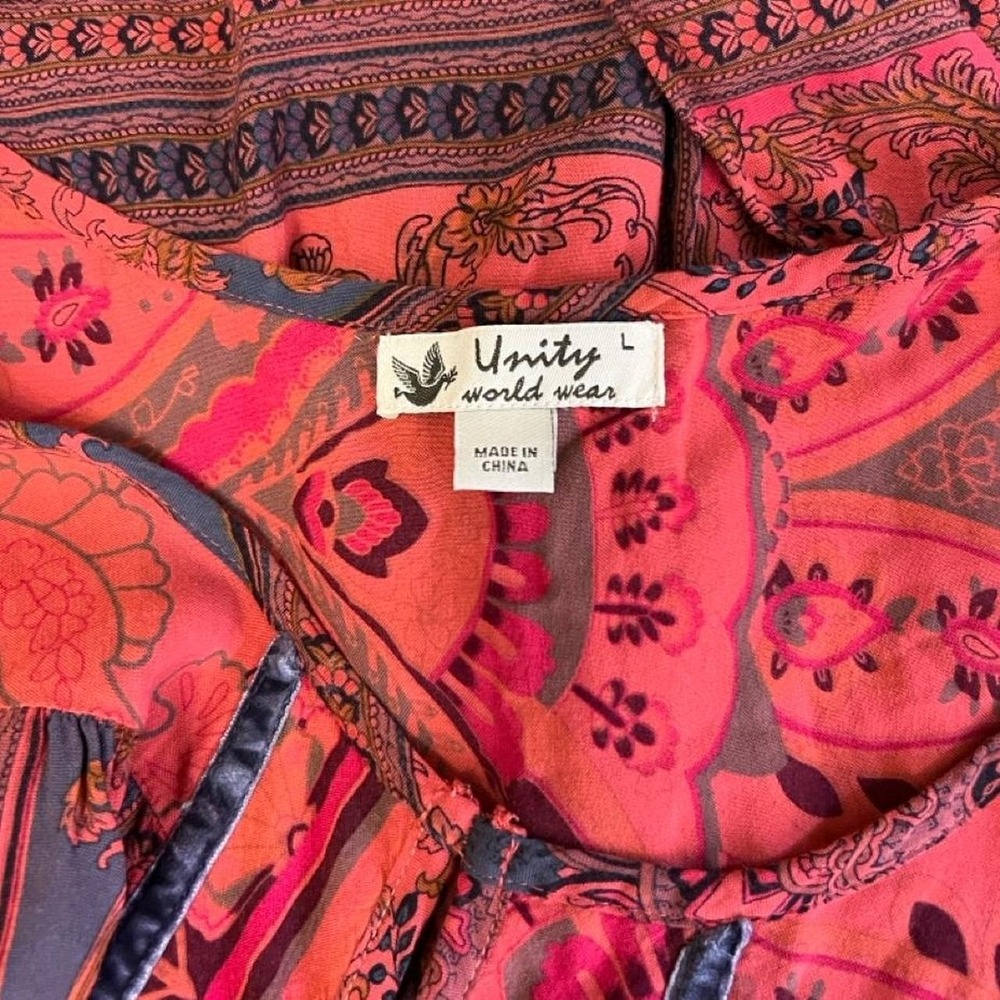 Paisley Boho Patchwork Style Blouse Size Large Hippie Festival Fairy - Picture 7 of 8